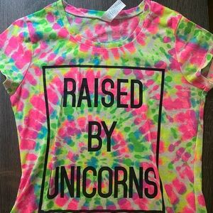🌈Justice Pink and Green Short Sleeve Tee Raised by Unicorns